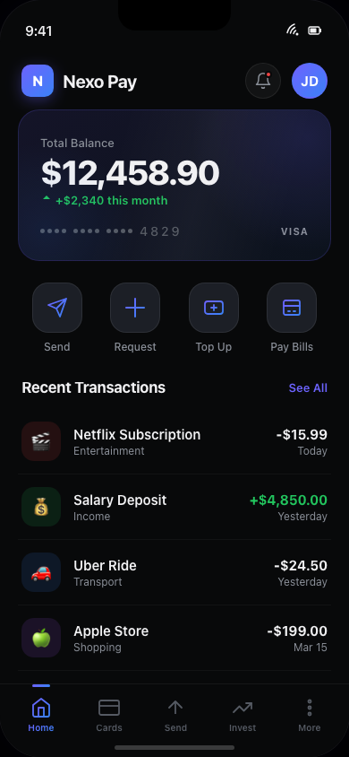 Fintech app screen
