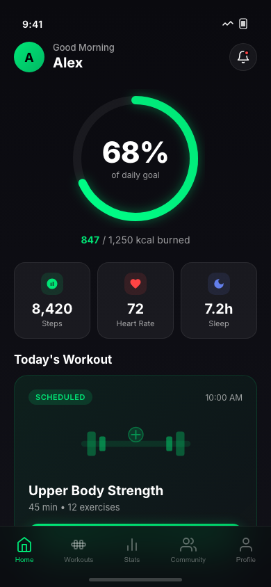 Fitness app screen